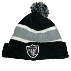 Oakland Raiders Pom Beanie Hard Knock Life On Field Ski Hat Winter NFL Las Vegas